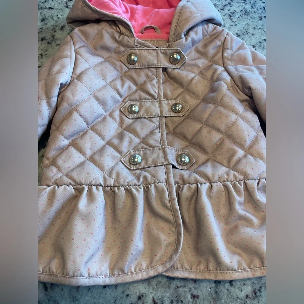 GAP Tan Quilted polka dot fleece lined Kids peplum Puffer Jacket size 5